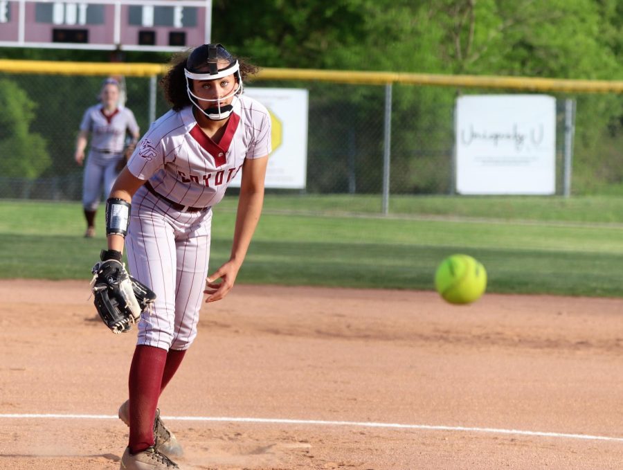 Alisha Audate pitches against Clarksville High in April.