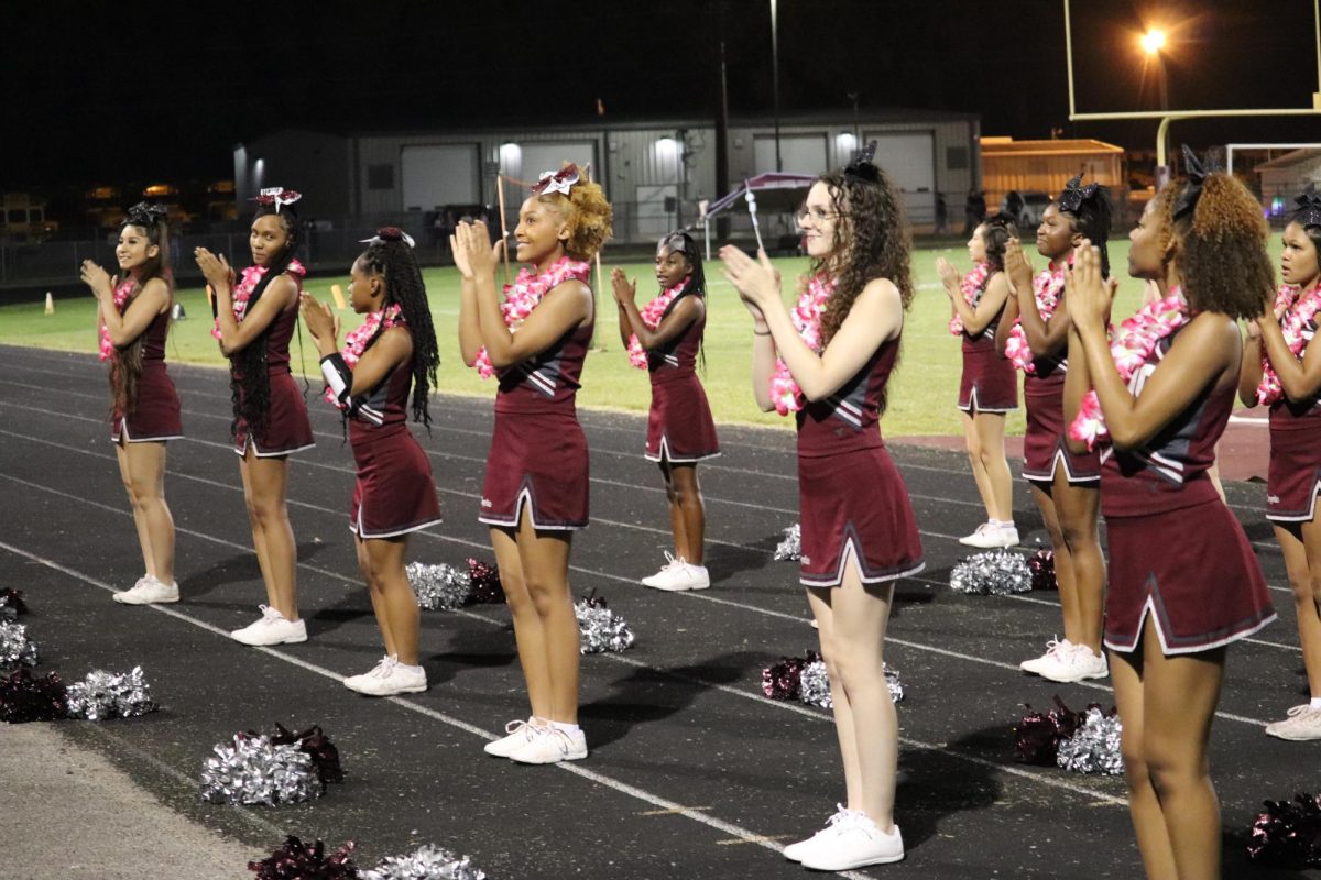 Cheerleaders perform at a football game earlier this season.