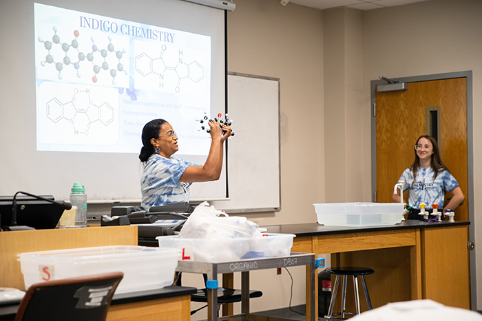 Dr. Anuradha Pathiranage, an associate professor of organic chemistry at Austin Peay State University, conducts a demonstration. 